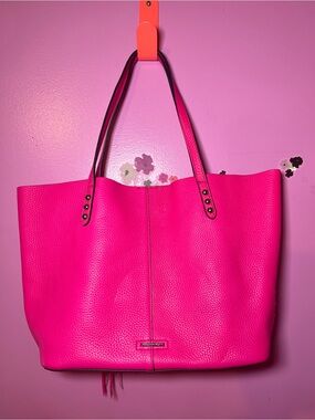 Rebecca Minkoff unlined leather fushia studded tote bag